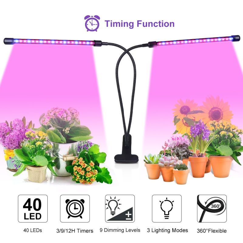 Plant Grow Light LED Growing Light Full Spectrum for Indoor Plants with Timer Plant Growing Lamps for Seedlings with Adjustable Gooseneck 2 Switch Modes