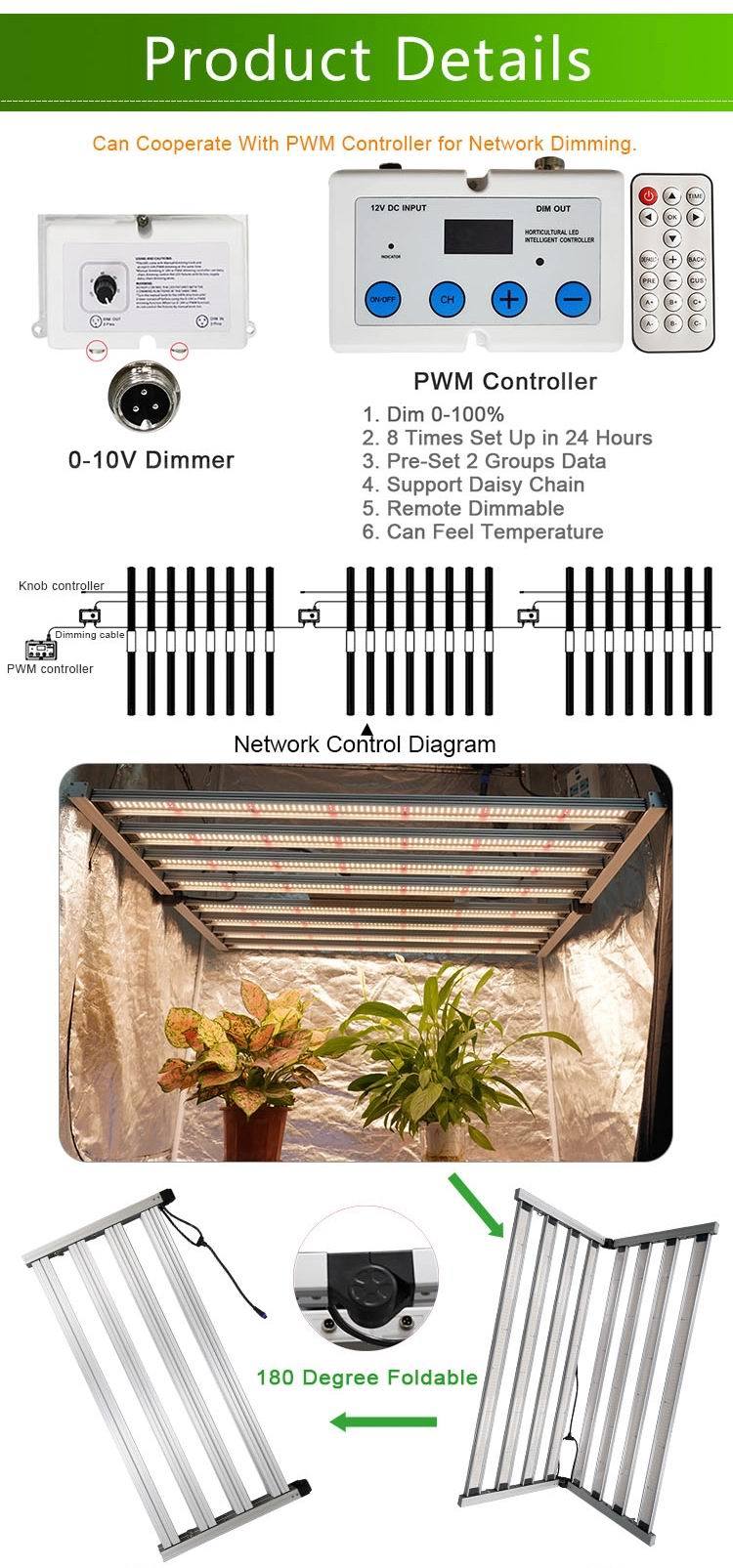 Meijiu Indoor Farming System Bar 4X4FT LED Grow Light, Greenhouse Indoor Folding Full Spectrum LED Grow Light Hydroponic