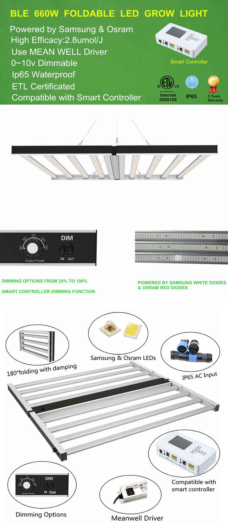 BLE LED Lights Full Spectrum LED Grow Light Hydroponics Grow System LED Grow Light Grow Bar for Indoor Gardening