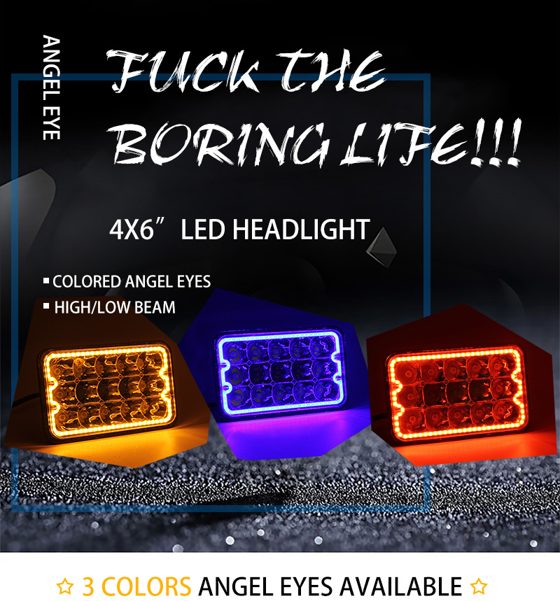 Rectangular High Low Beam 12V Angle Eyes 4X6 Inch DRL Jeep LED Headlight