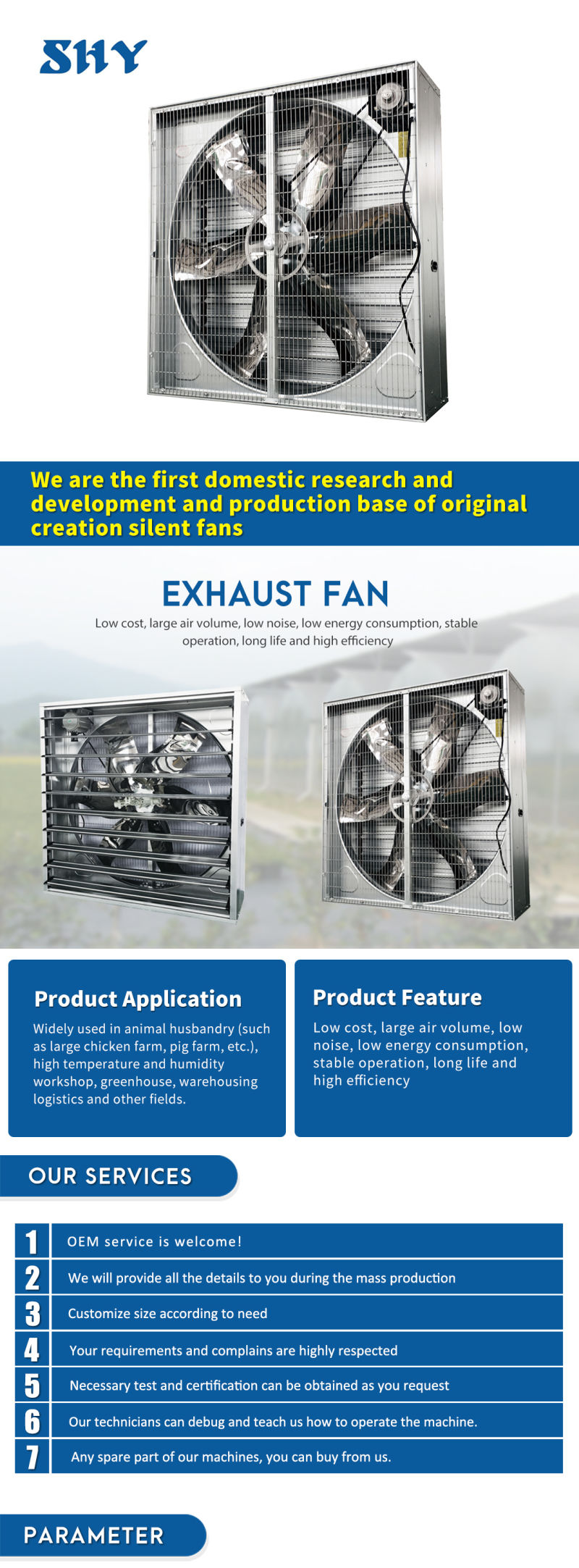 Long Life Greenhouse Air Circulation Axial Exhaust Fan