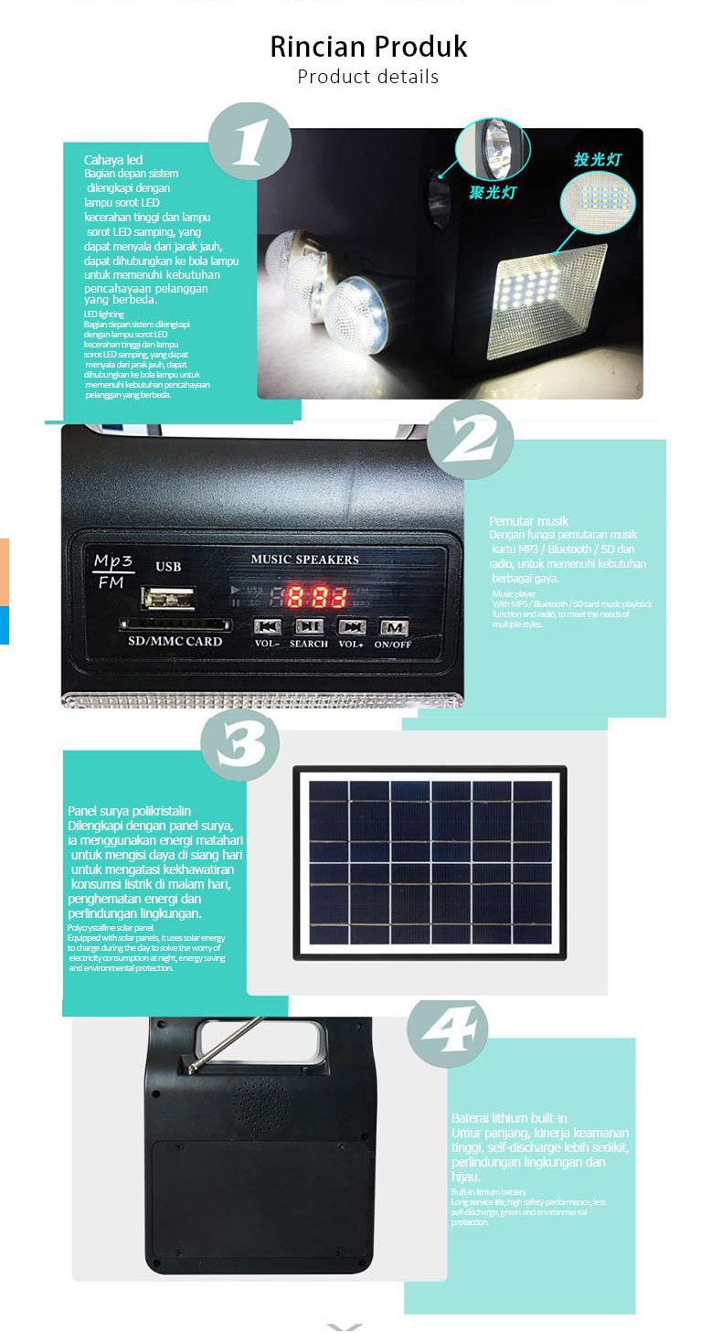 Solar Lights with Radio FM USB Rechargeable Lights The Factory Hot Selling More function LED Lights