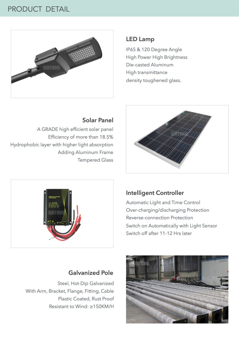 Lithium Battery Outdoor Solar LED Street Lighting White Lighting