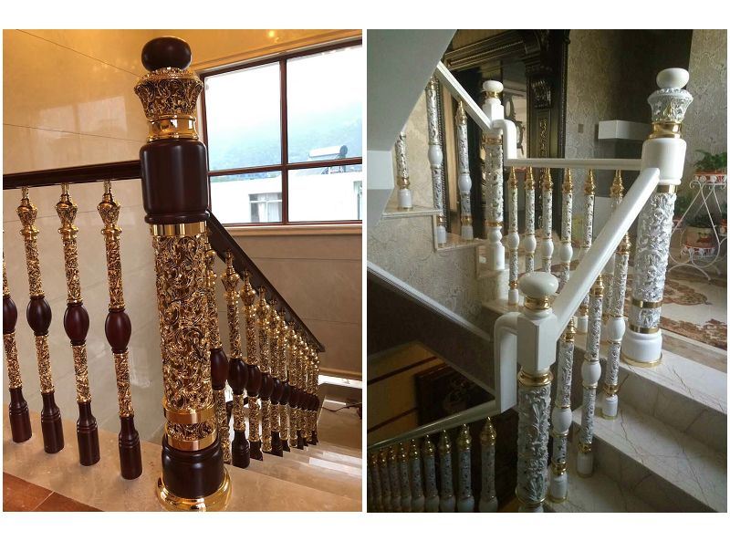 Luxury Metal Staircase with LED Lights Inside The Columns