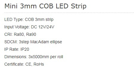 Mini COB LED Strip Mini 3mm COB LED Strip