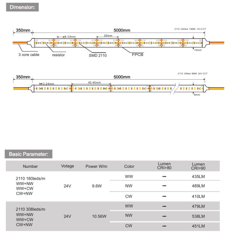 2110-336LED/M LED Strip Warm/White SMD Strip IP20/IP65 Indoor Lights