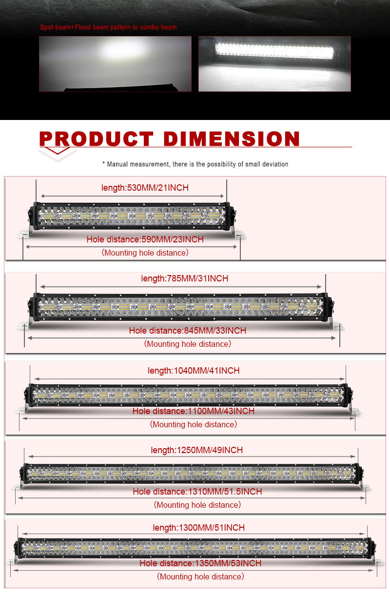 52" LED Combo Light Bar, off Road 4X4 SUV ATV UTV 3 Row LED Light Bar 22" 32" 42" 50" 50 Inch LED Light Bar