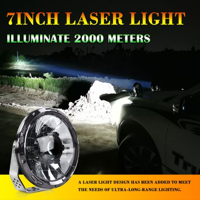 High Power Laser Round 12V 24 Volt Truck Offorad Work Lights, High Low Beam 7" Inch Laser LED Headlights for Jeep