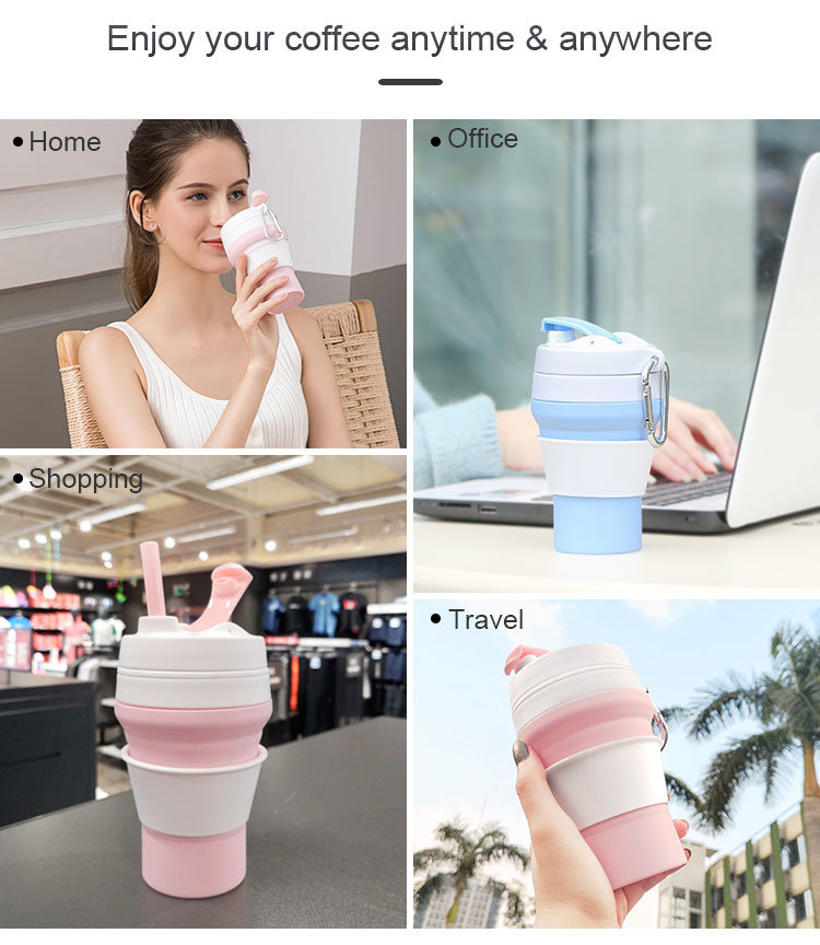 Collapsible Folding 12oz / 16oz /20oz / 350/ 480/ 600ml BPA Free Foldable Collapsible Folding Silicone Drinking Water Bottle Cup Mug