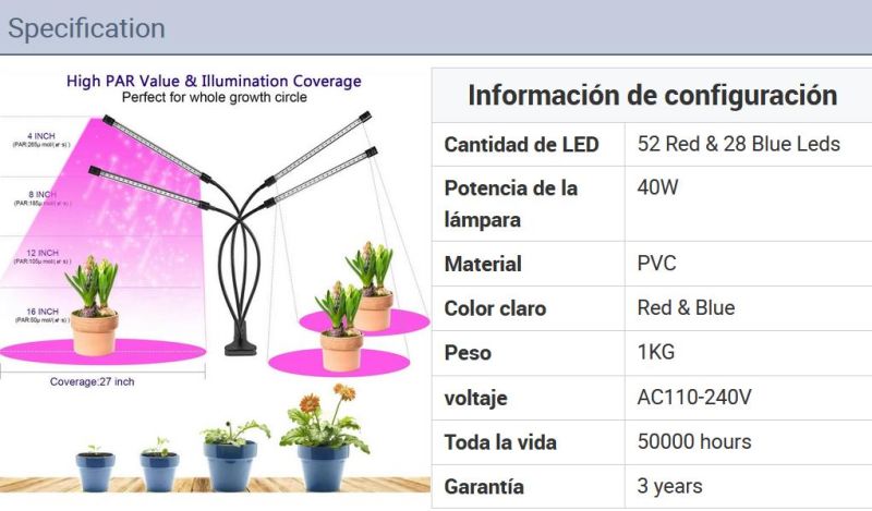 Lebekan 9W LED Bulbs Full Spectrum LED Grow Lamp for Indoor Plants Growth LED Grow Light