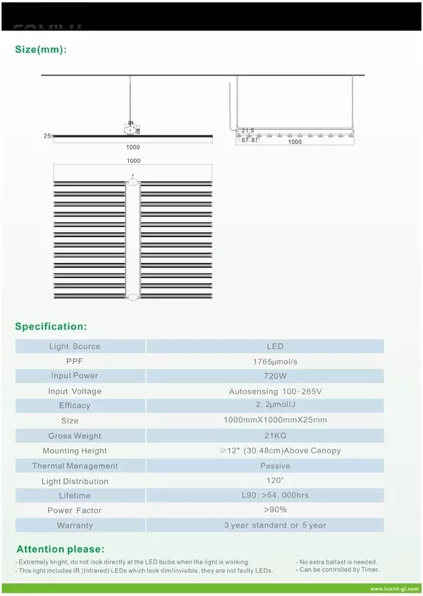 Full Spectrum Horticulture Plant Lights for Indoor Plants, 720W Medical Plant Commercial LED Grow Light Bar