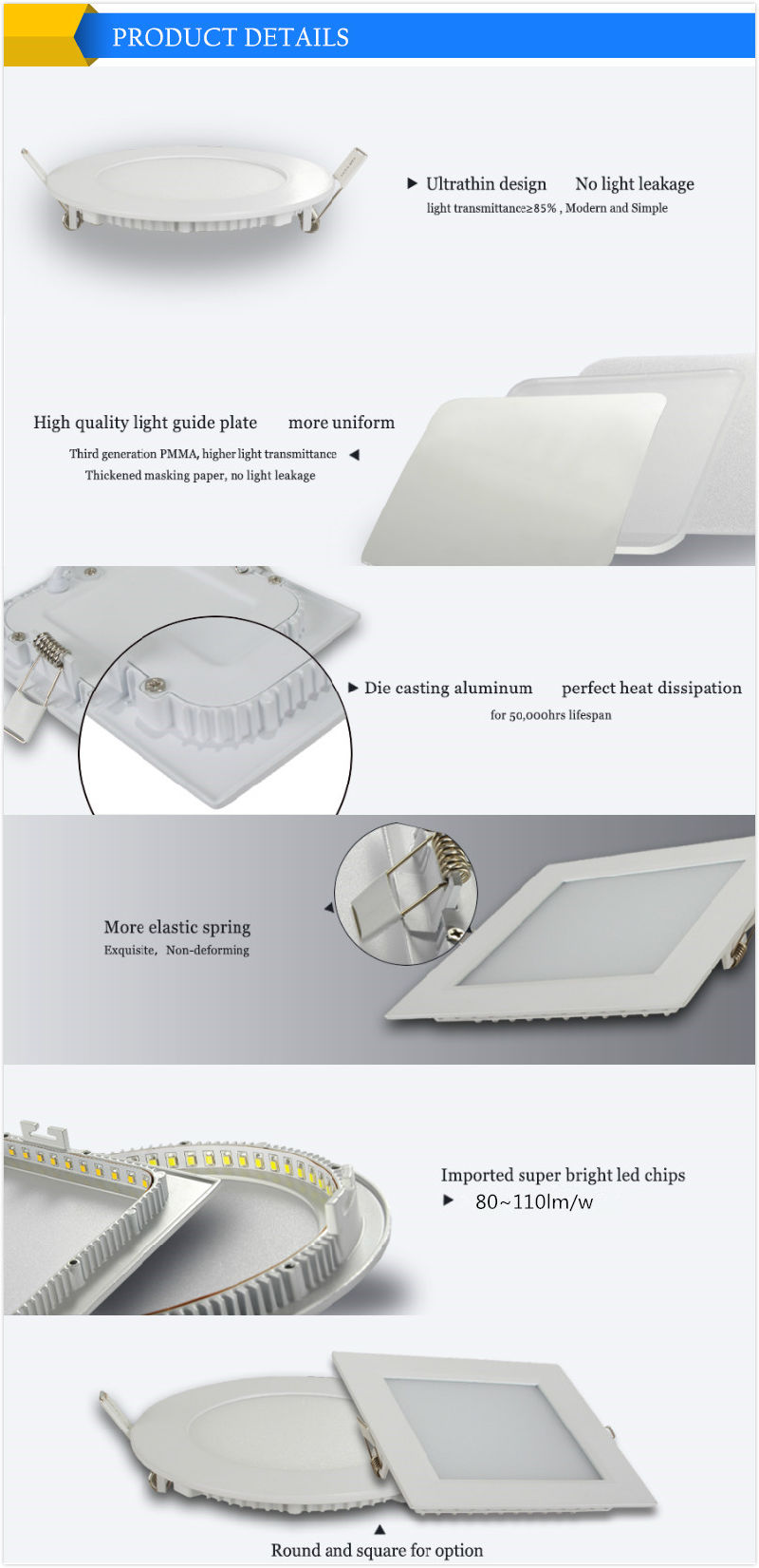 Supermarket Lighting Recessed LED Downlight, 18W Indoor LED Down Lights