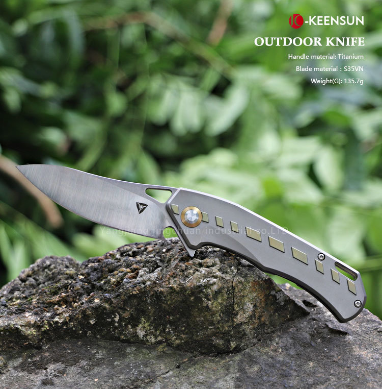 Titanium Handle S35vn Blade Outdoor Folding Knife