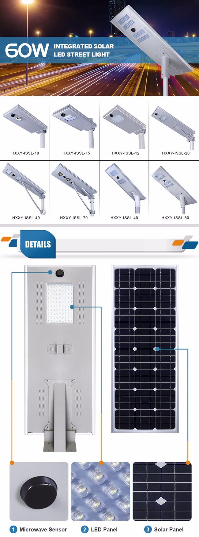 Portable 70W All in One Outdoor LED Street Solar Lights