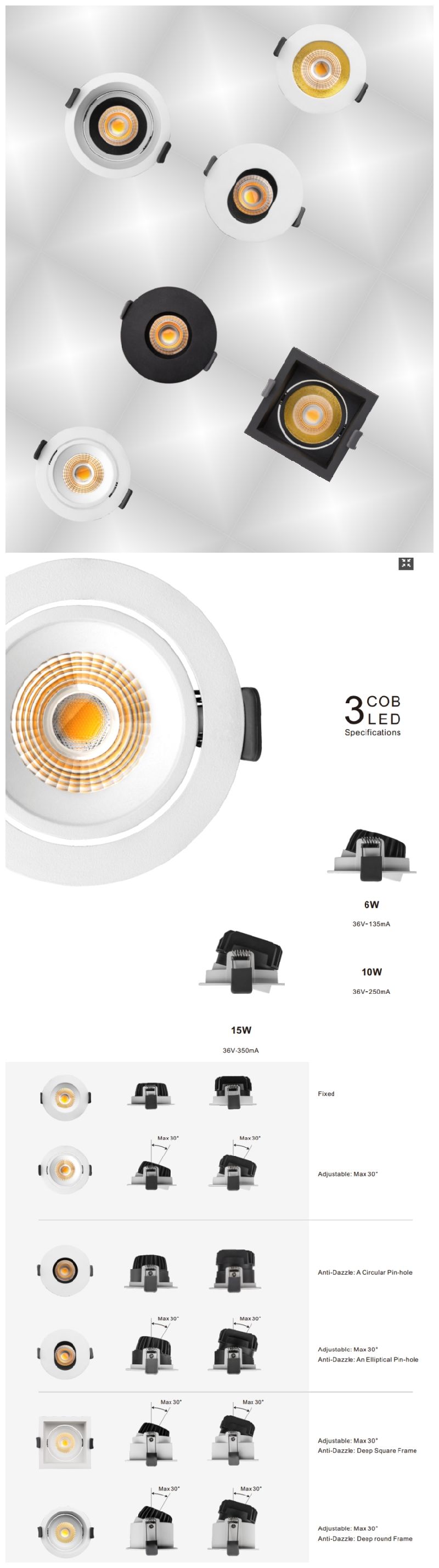 R6104 15watt 1540lm Interior COB LED Lighting LED Downlight