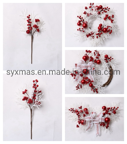 Artificial Green Plants Redberry Branches with Ornaments for Home Decor