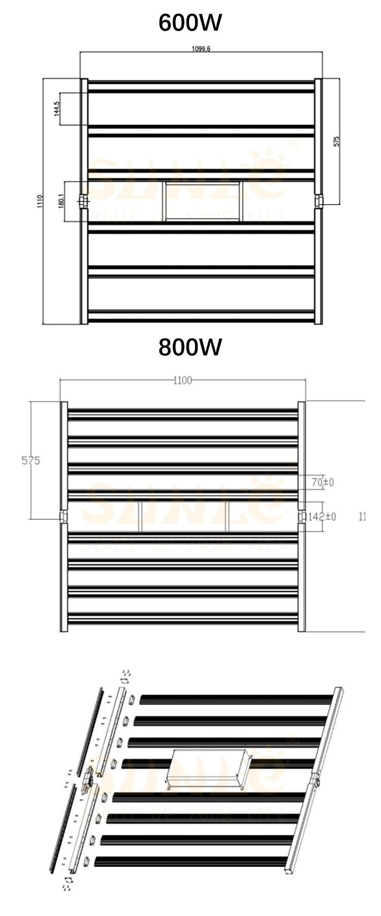 400W 8 Bars Hydroponics Full Spectrum LED Grow Light