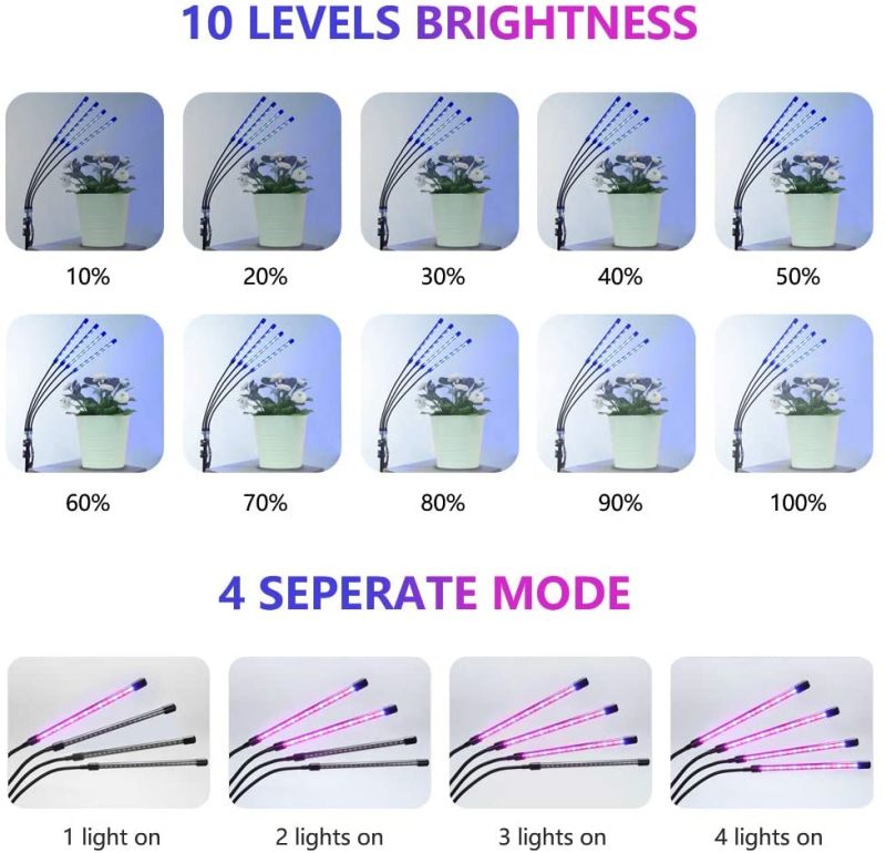 4 Heads LED Grow Light Full Spectrum Phyto Lamp USB Clip-on Grow Lamp Plants Indoor Seedlings Flower Grow Light for Grow Tent Use