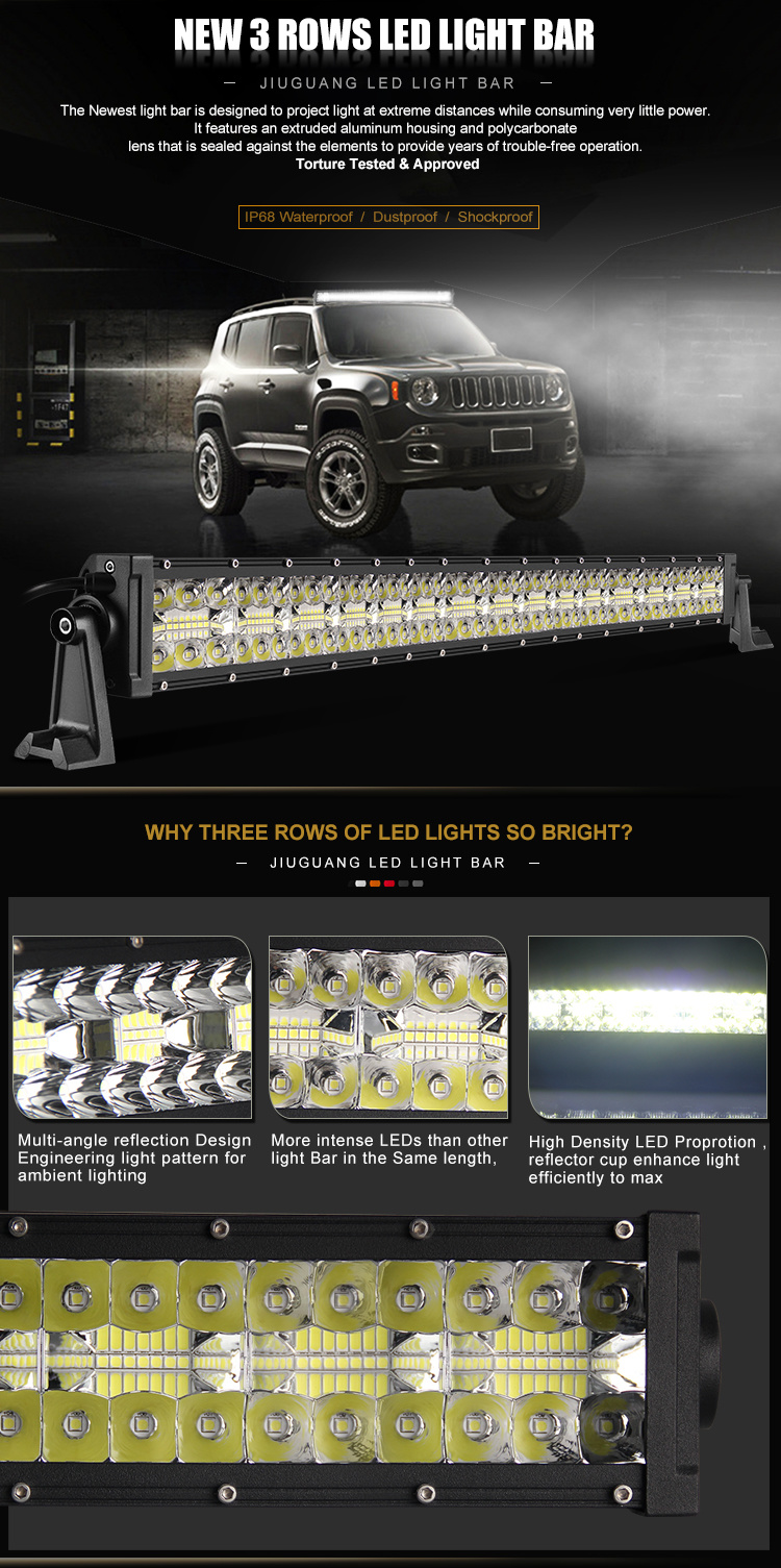 High Power DOT Triple Rows Combo Beam 22" 32" 42" 52" Inch 24volt LED Bar Offroad 4X4 Truck Car LED Light Bar