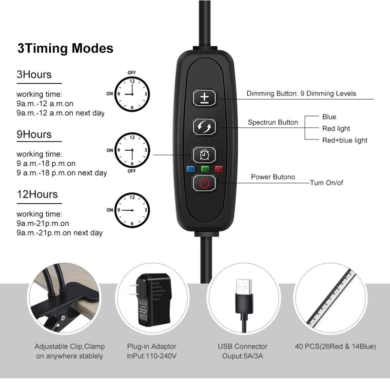 Plant Grow Light LED Growing Light Full Spectrum for Indoor Plants with Timer Plant Growing Lamps for Seedlings with Adjustable Gooseneck 2 Switch Modes