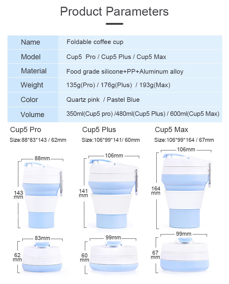 Collapsible Folding 12oz / 16oz /20oz / 350/ 480/ 600ml BPA Free Foldable Collapsible Folding Silicone Drinking Water Bottle Cup Mug