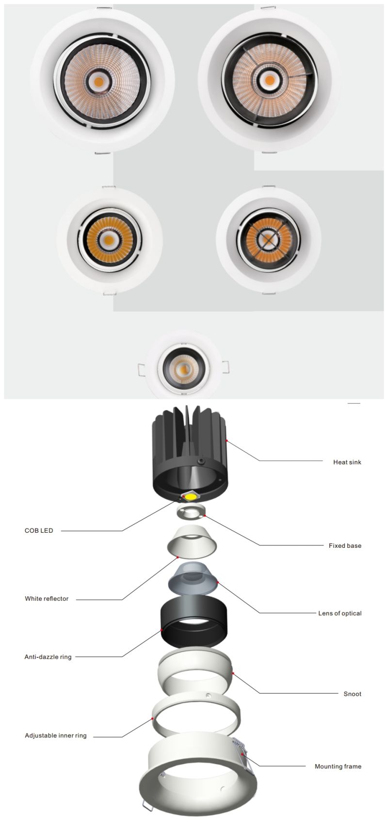 Anti-Glare Rotateble Professional Indoor Lighting COB LED LED Spot Light