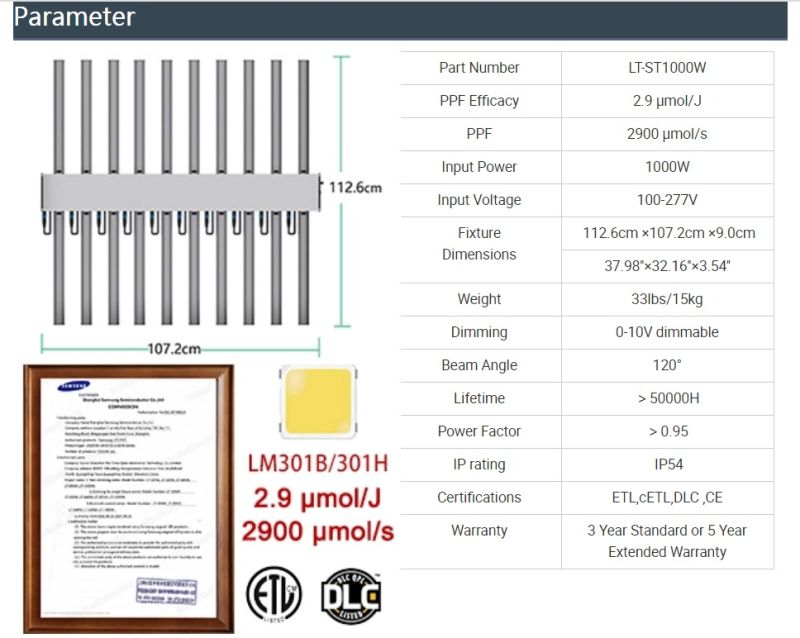 Vertical Farming Hydroponic LED Grow Light High Umol LED Grow Light Advanced Platinum LED Grow Light