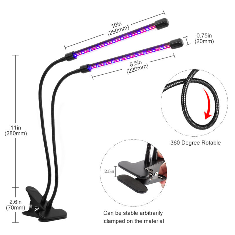 Plant Grow Light LED Growing Light Full Spectrum for Indoor Plants with Timer Plant Growing Lamps for Seedlings with Adjustable Gooseneck 2 Switch Modes