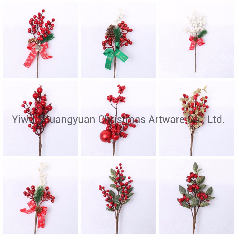 Artificial Green Plants Redberry Branches with Ornaments for Home Decor