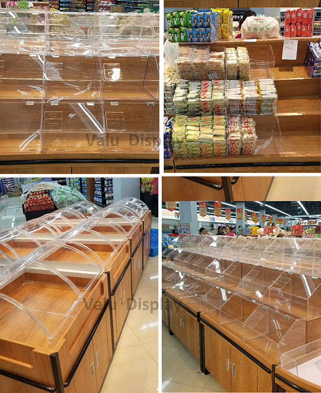 Supermarket Food Use Acrylic Box Containers Acrylic Bulk Food Display Case