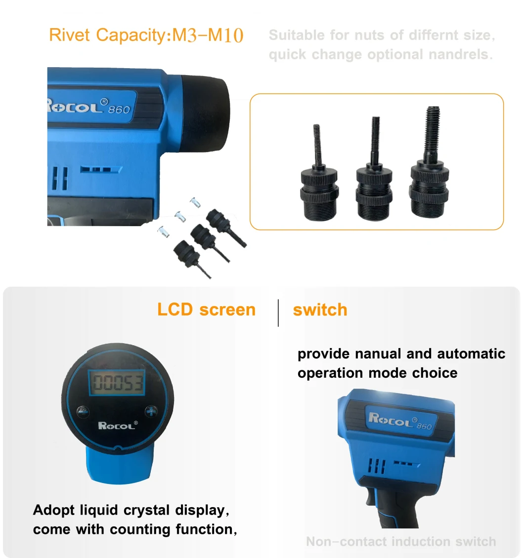 M3-M10 20kn Power Tool Battery Rivet Nut Gun