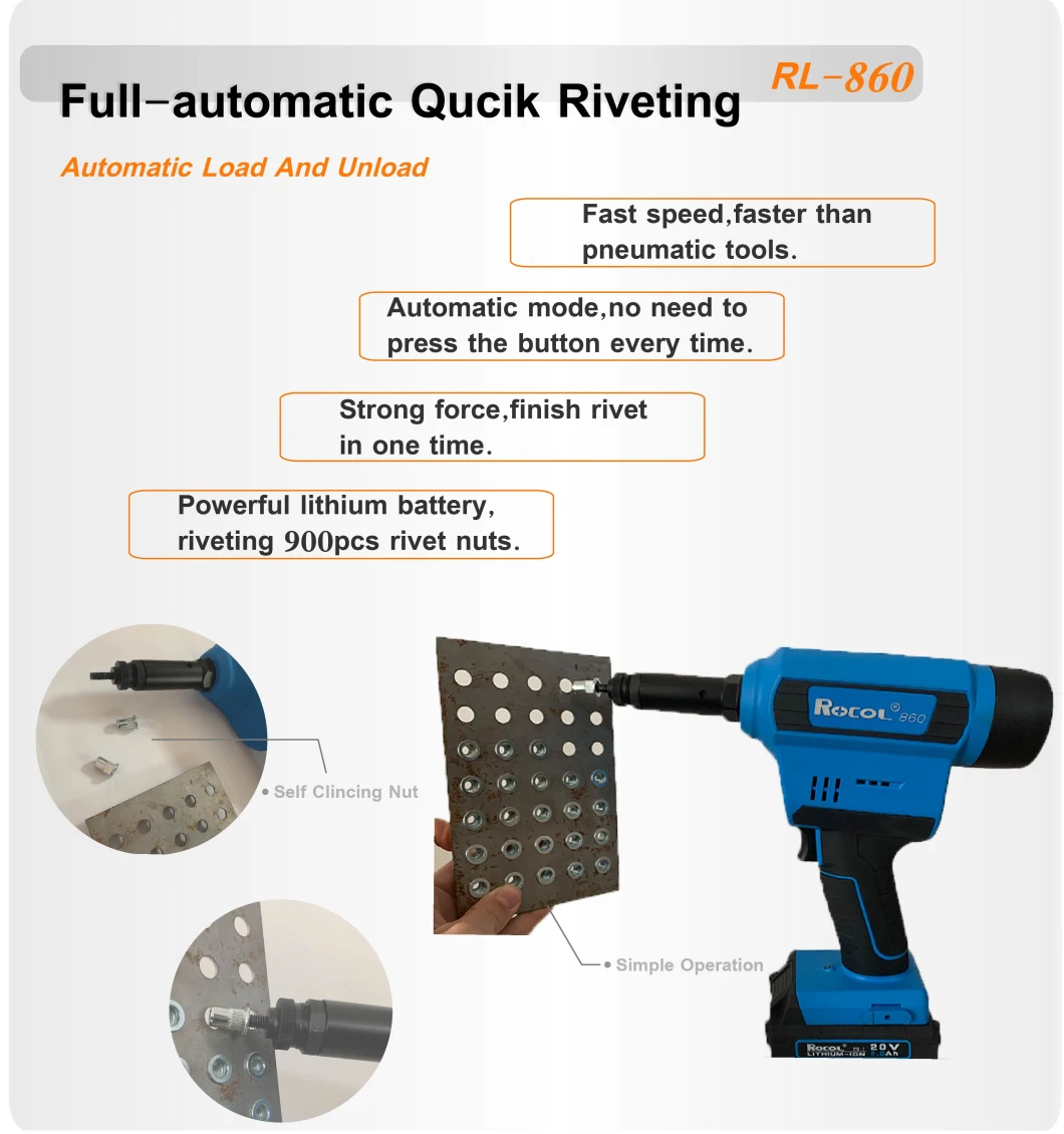 M3-M10 20kn Power Tool Battery Rivet Nut Gun