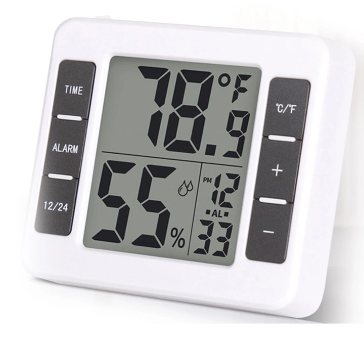 Digital Room Hygrometer Indoor Thermometer Humidity Gauge Indicator with Alarm Clock