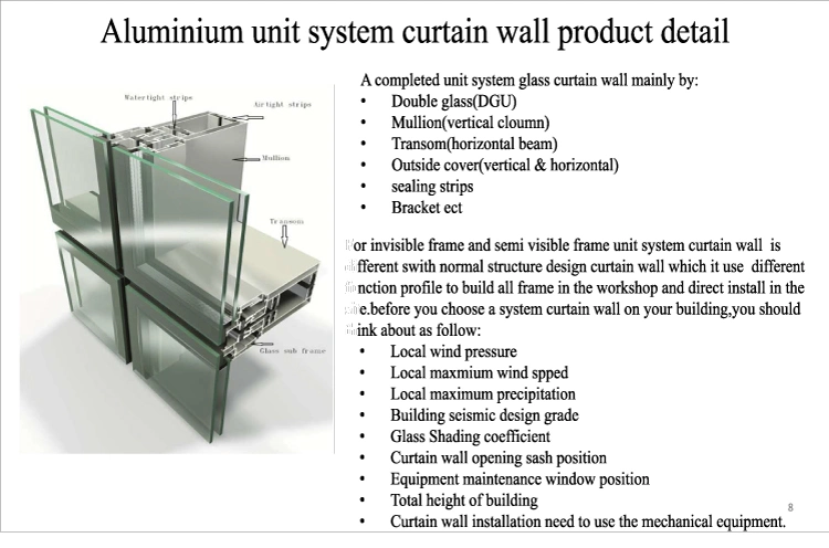 Glass Facade Invisible Frame Curtain Wall Windows Decorative Glass Curtain Wall Panels Stick Aluminum&Aluminium and Glass Curtain Walls System