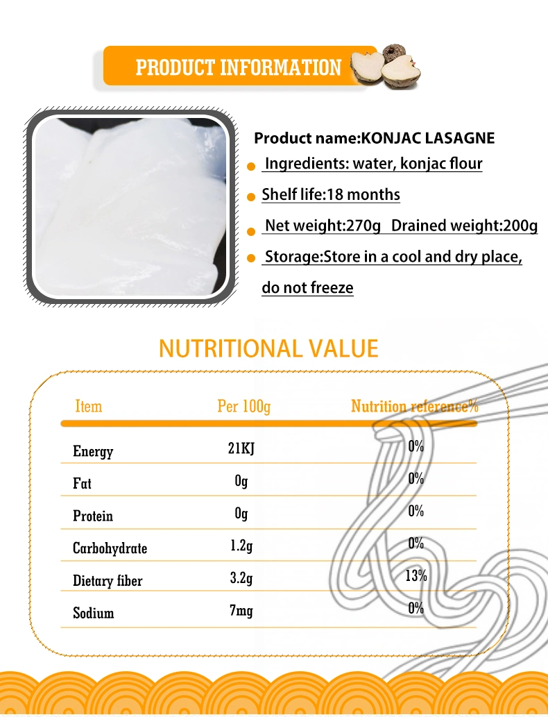 Weight Loss Low Calorie Instant Fresh Konjac Lasagne Noodle