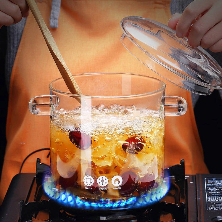 High Quality Transparent Fire Safe Glass Cooking Pot Kitchen Glass Cooking Pot with Glass Cover