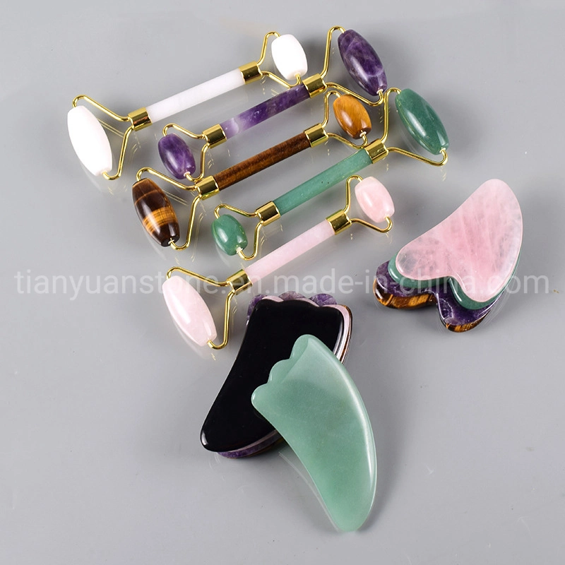 Skin Massage Clear Crystal Natural Jade Stone Pink Quartz Roller