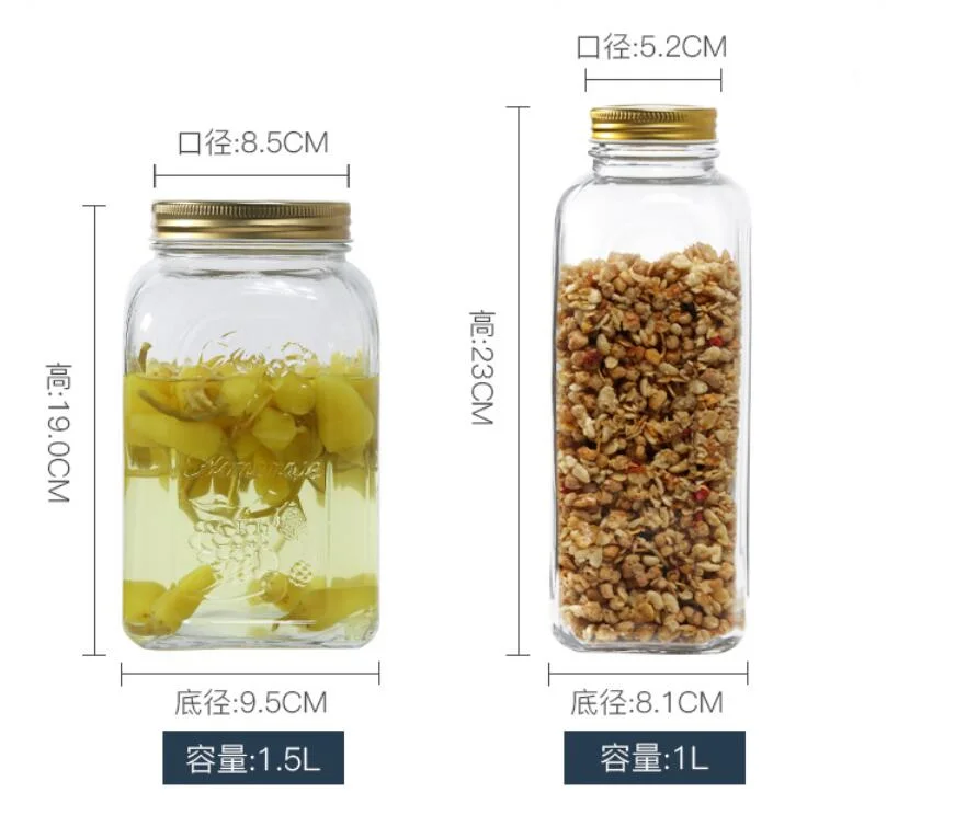 2019 Hot New design Empty Airless Canning Preserve Wide Mouth Glass Square Mason Jars.