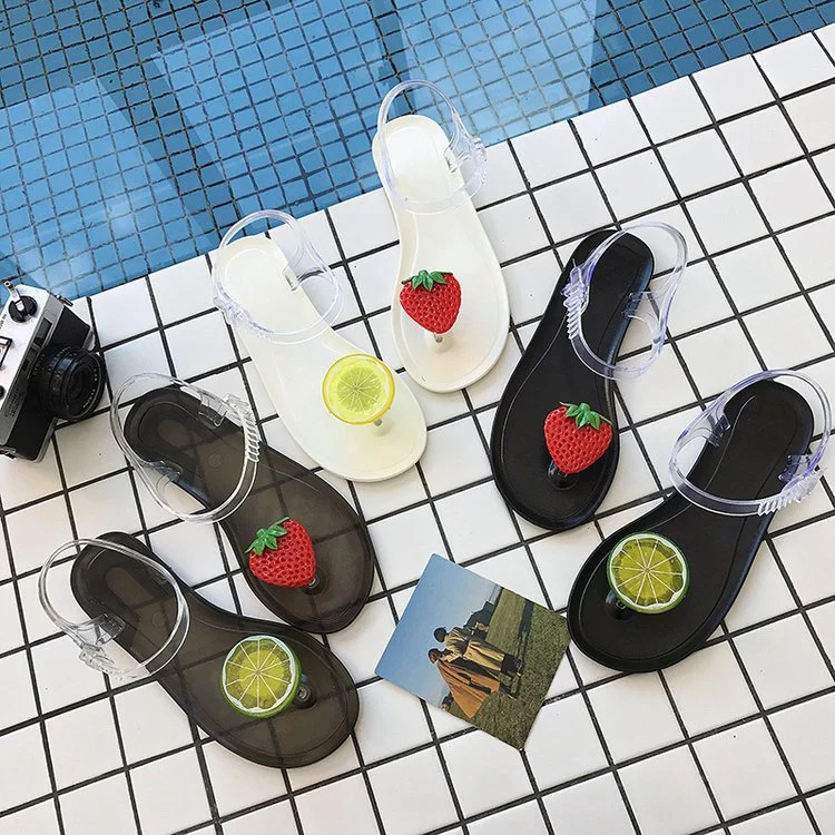 Happyslides Women Fruit Jelly Summer Flat 2020 for Women and Ladies Sandales Clear PVC Jelly Floral Fruit Slides Slipper Sandals