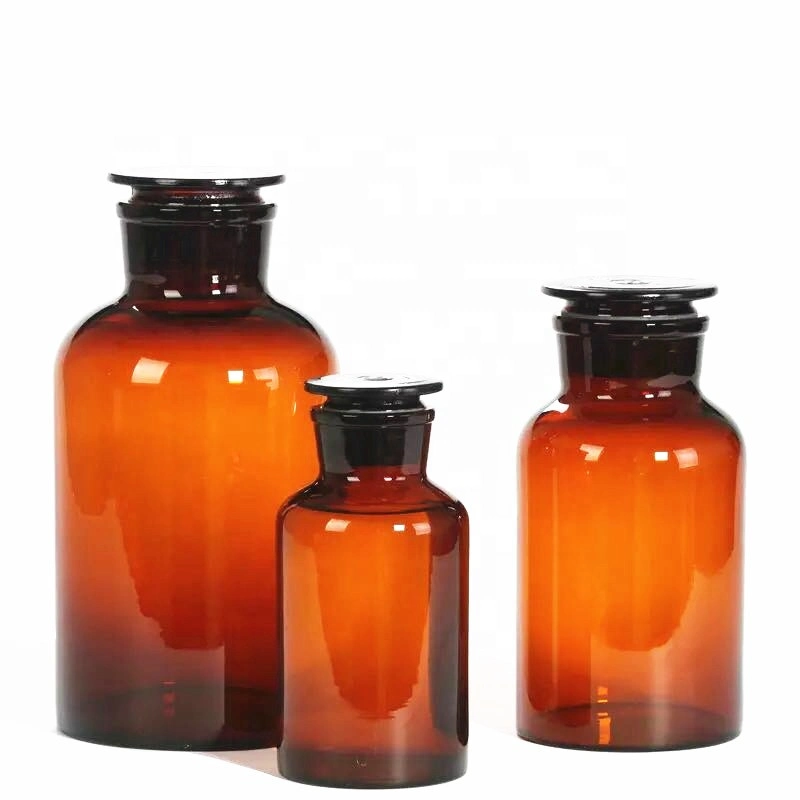 Wide Mouth 30ml 60ml 125ml 250ml 500ml 1000ml Amber Glass Laboratory Reagent Bottle with Glass Stopper