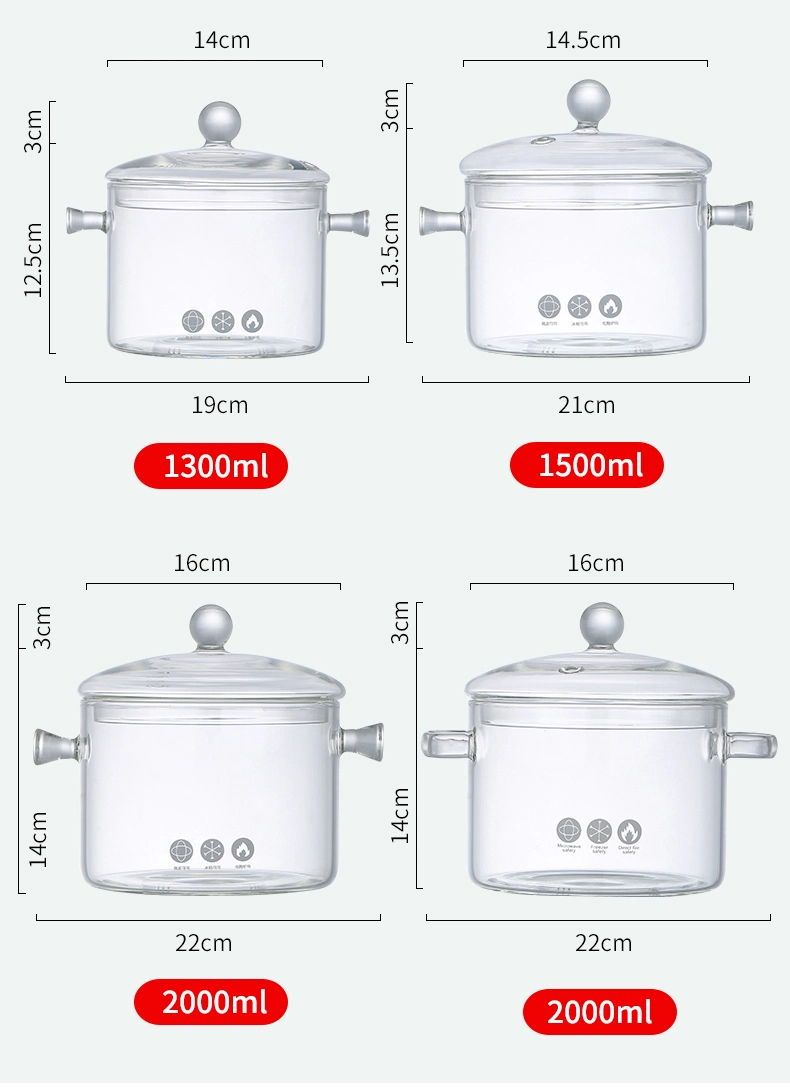 Hot Selling Pyrex Glass Soup Pot Customize Glass Cooking Pot with Glass Cover