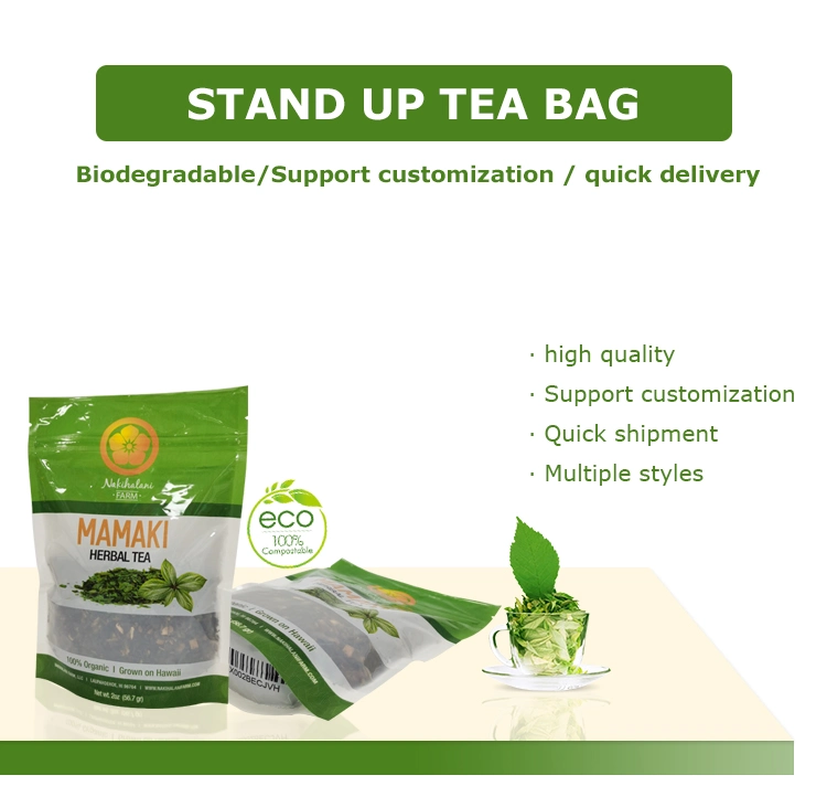 100% Compostable Herbal Tea Barrier Cellophane Packaging Flat Bottom Bag