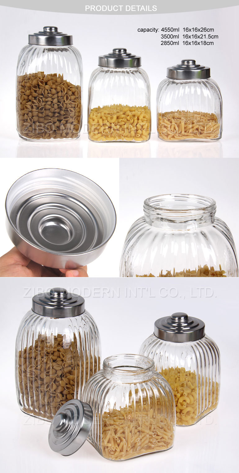 Clear High Cylinder Airtight Candy Food Large Glass Storage Jar Wide Metal Lid