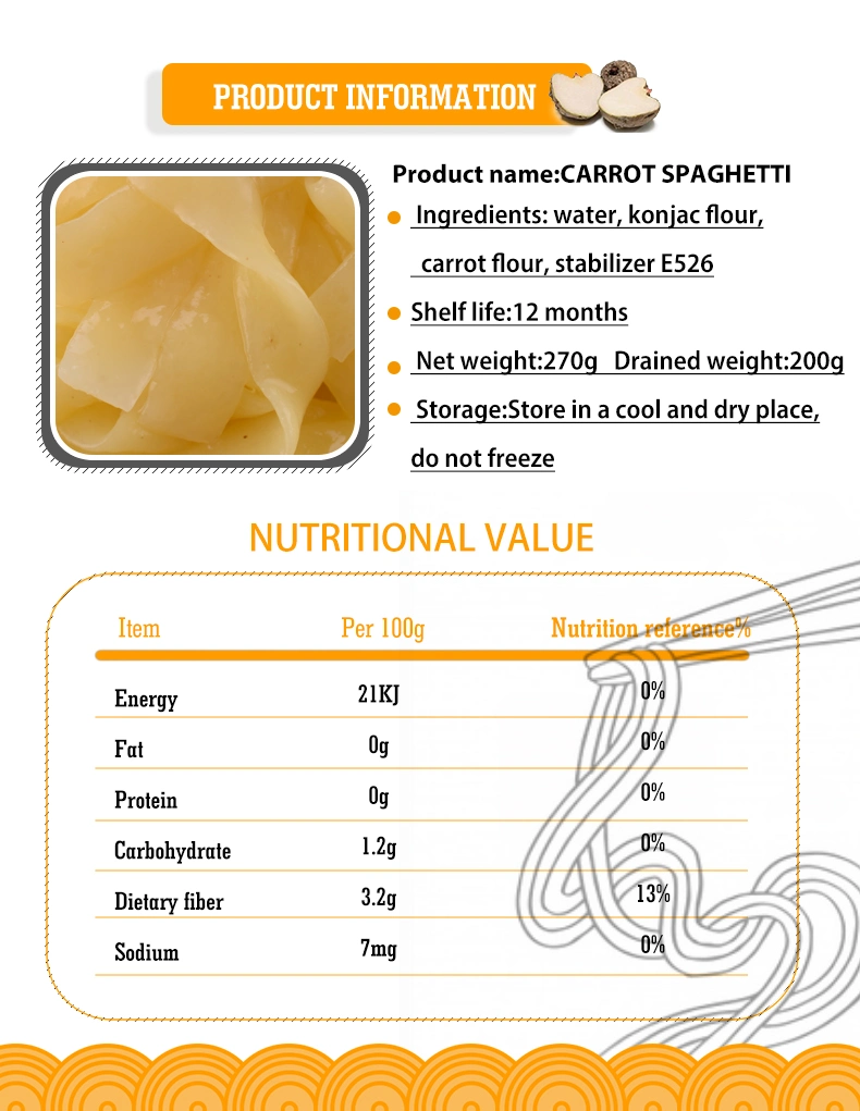 Gluten Free Noodles Healthy High Fiber Carrot Konjac Fettuccine