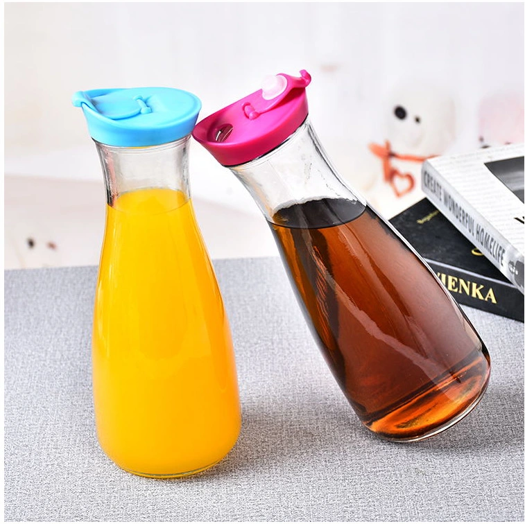 Clear 1000ml 1L Cone Shaped Empty Wide Mouth Milk Juice Beverage Glass Bottle with Plastic Lid