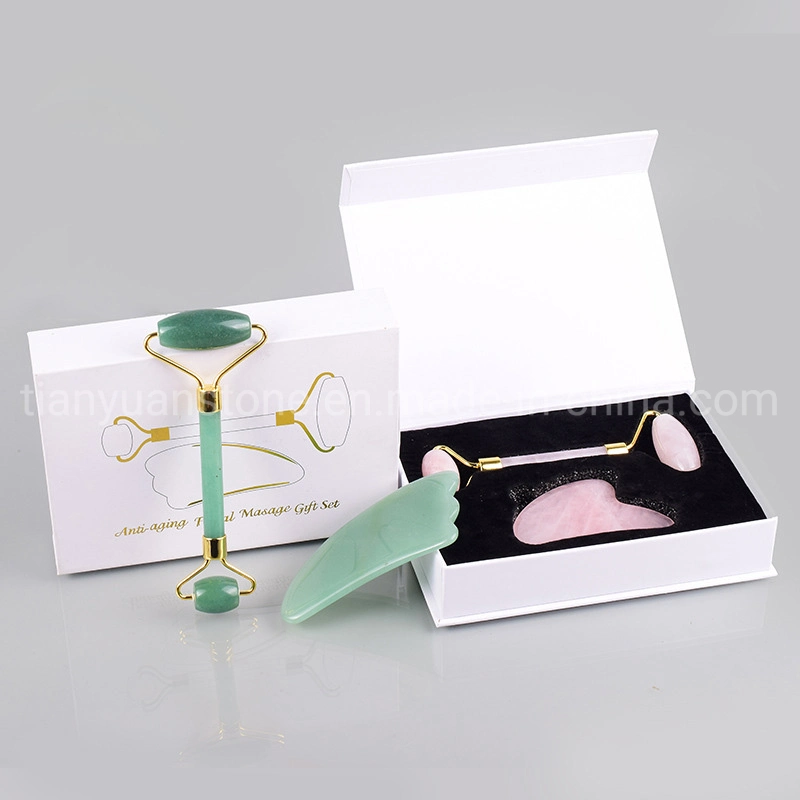 Skin Massage Clear Crystal Natural Jade Stone Pink Quartz Roller