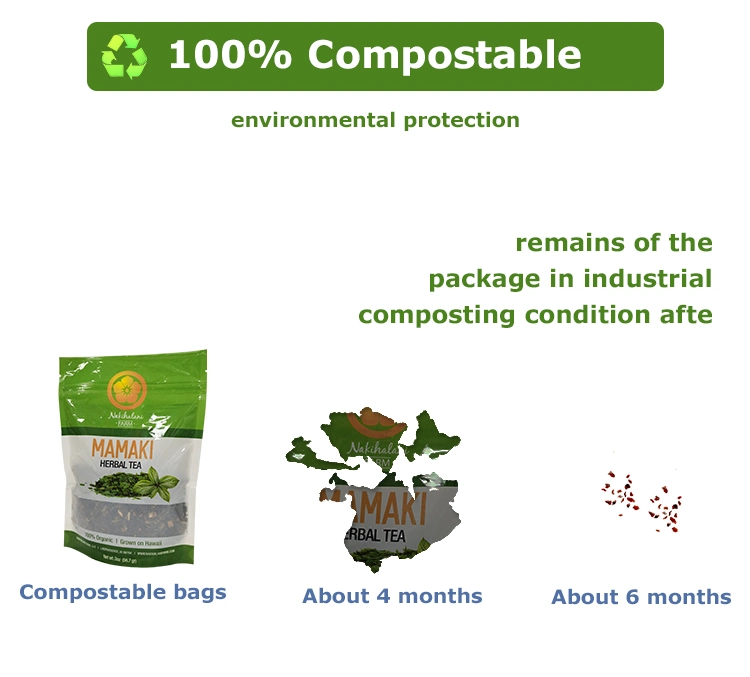 100% Compostable Herbal Tea Barrier Cellophane Packaging Flat Bottom Bag