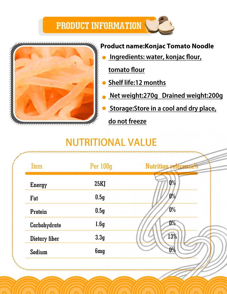 Zero Fat Instant Konjac Noodles Delicious Tomato Noodles for to Lose Weight People