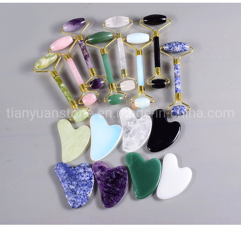 Skin Massage Clear Crystal Natural Jade Stone Pink Quartz Roller