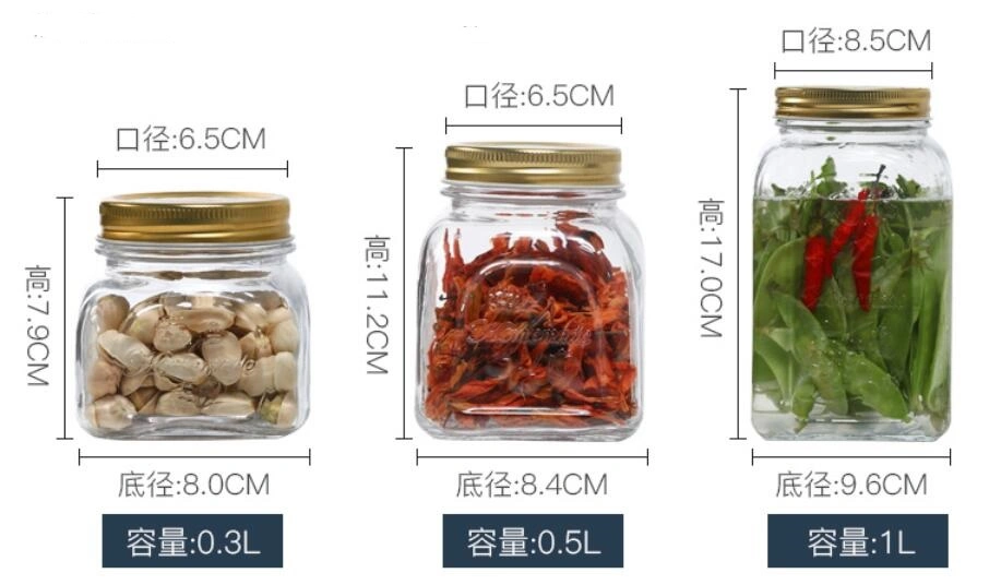 2019 Hot New design Empty Airless Canning Preserve Wide Mouth Glass Square Mason Jars.